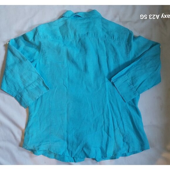 Talbots Pure Irish Linen Turquoise Button-Front Shirt L Made In Indonesia - Picture 4 of 5